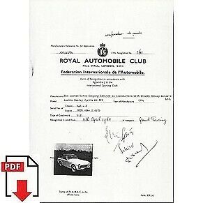 1964 Austin-Healey Sprite MK.III FIA homologation form PDF download (RAC)